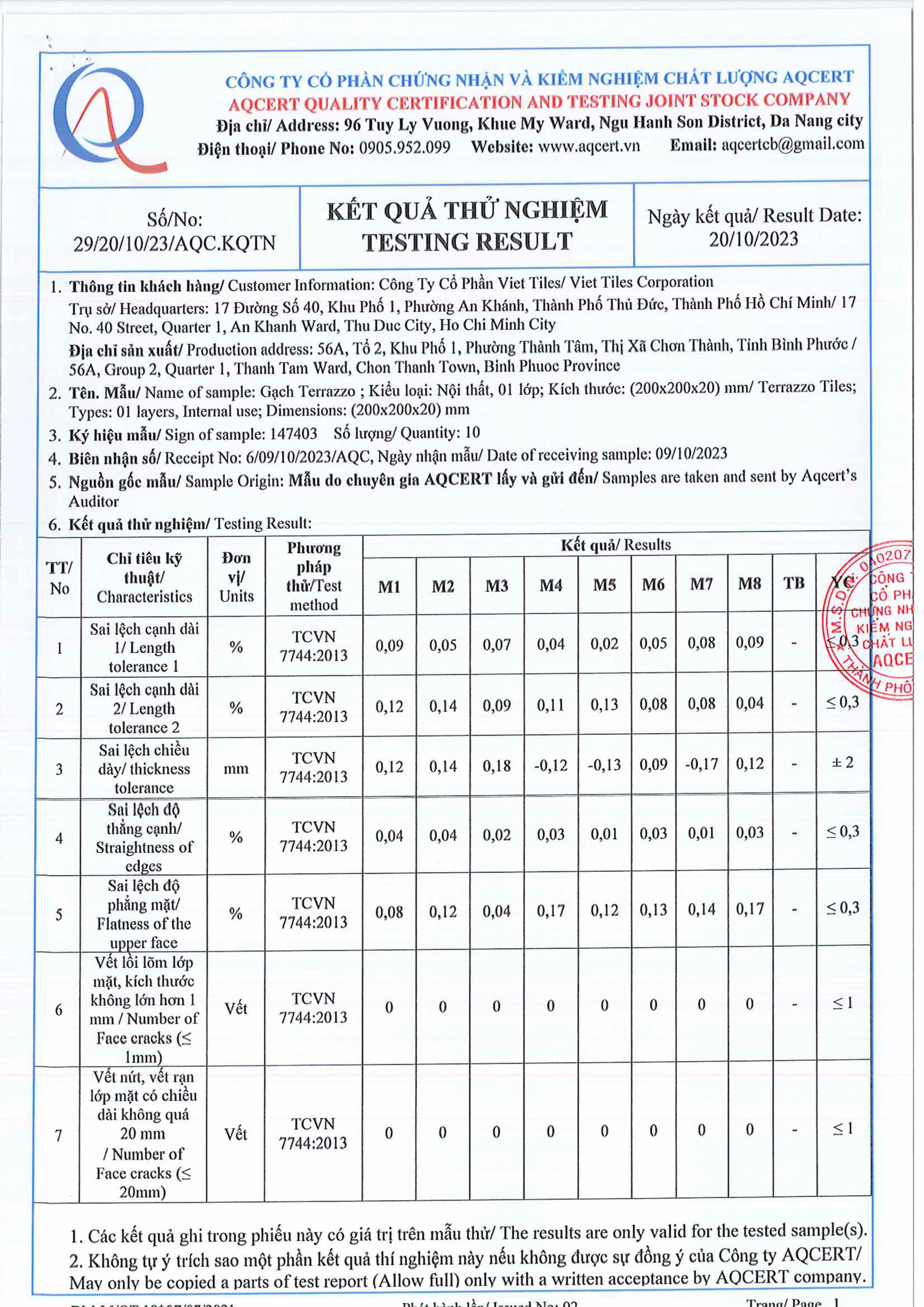 F24.HL.07-Test report-Gạch Terrazo-1lớp-200X200X20-29.20.10.23.AQC.KQTN